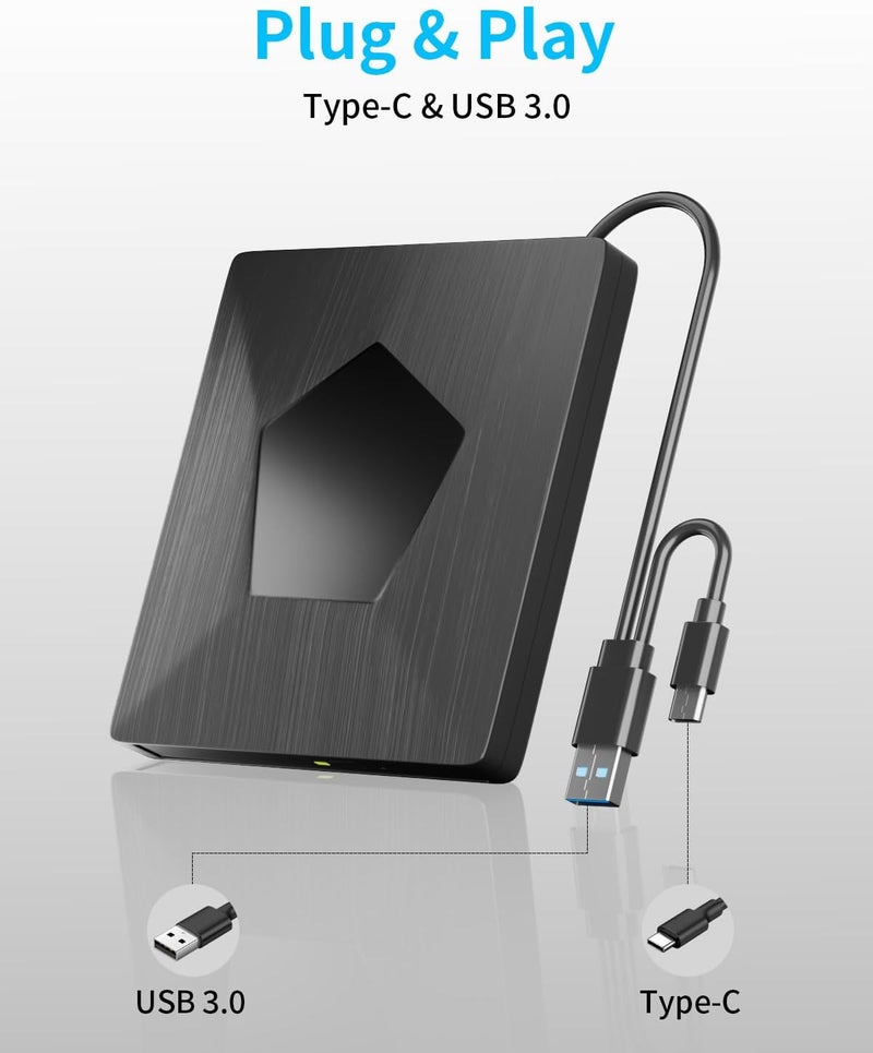 MthsTec External Blu Ray Drive, External Bluray Burner with USB 3.0 & Type-C, External Bluray CD DVD Reader, Bluray Writer for PC, USB External Blu-ray Drives for Windows XP/7/8/10/11 MacOS - Image 3